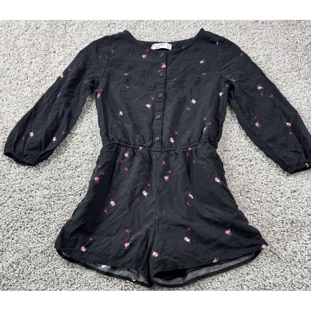 Abercrombie Kids Girls Long Sleeve Romper Shorts One Piece Black 11/12